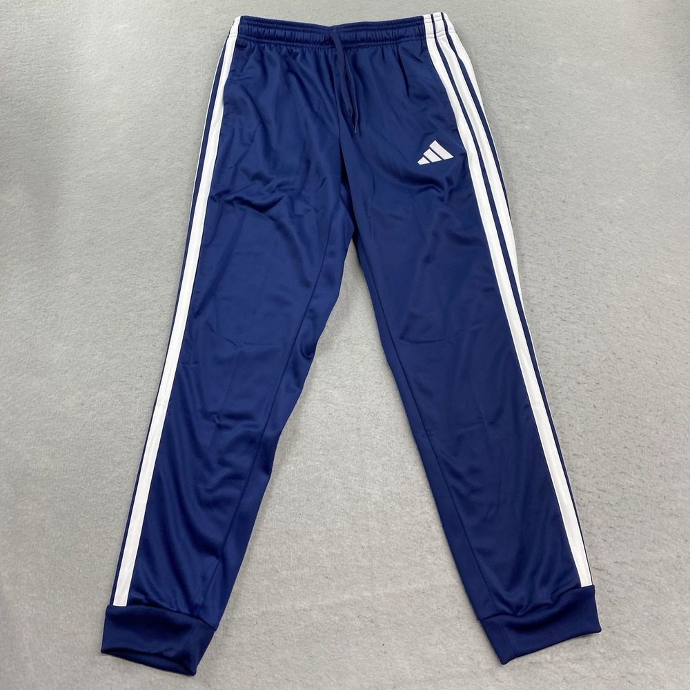 Adidas Track Pants Mens Medium Blue 3 Striped Tricot Regular Fit Straight Leg